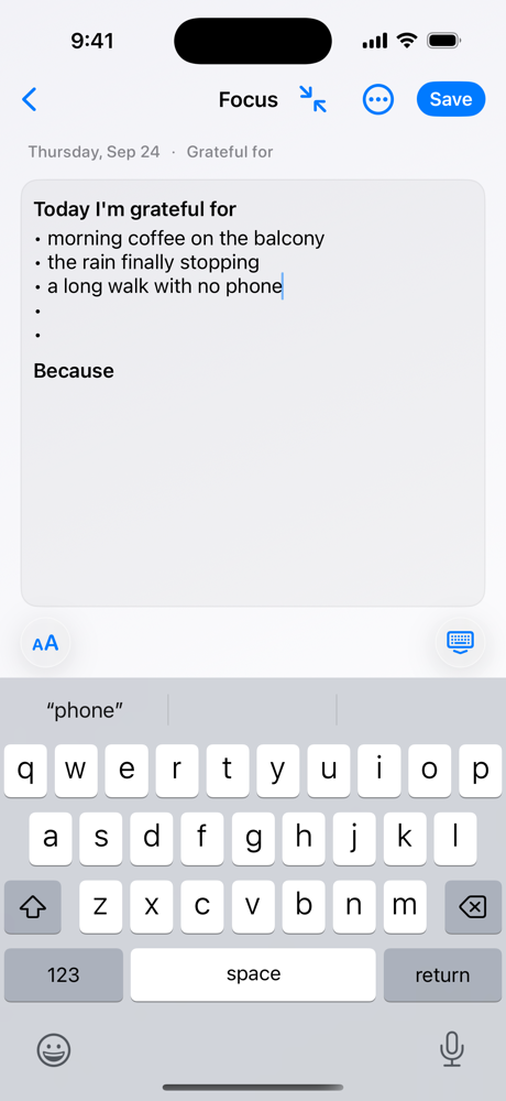 Focus mode showing only your words